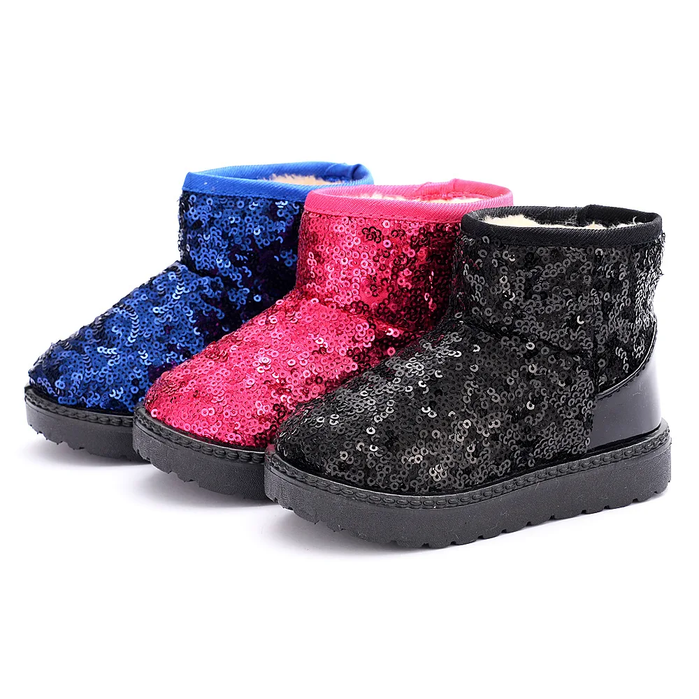 

Fashion Sequins Design Children Snow Boots Girls Short Plush Keep Warm Toddler Princess Flat Non-slip Ankle Boots Cotton Shoes