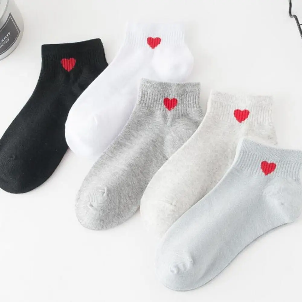 Cotton Embroidery Short Version Spring And Summer Essential Women's Hosiery Korean Style Socks Ankle Socks Love Heart Shape