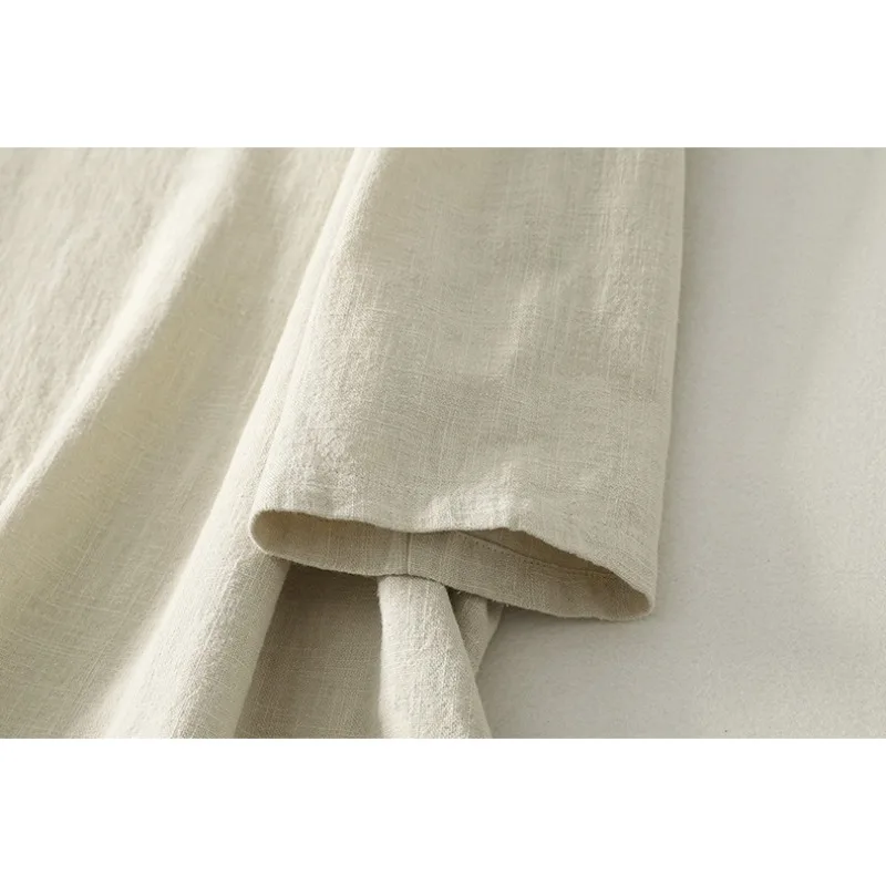 Chinese Style Cotton Linen Dress Autumn Buddhist Zen Clothing Layperson Clothing Diagonal Placket Buckle Robe Retro Cheongsam