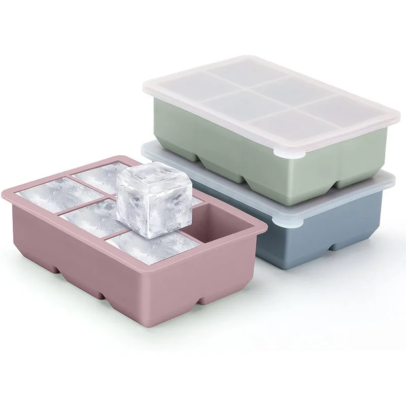 Plateaux à glaçons en Silicone-moules à glaçons en Silicone de grande taille avec couvercle amovible anti-fuite plateau à glaçons carré et sans BPA pour