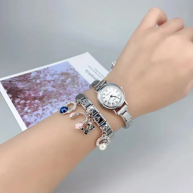 Rose Flower Unicorn Cherry Pizza Coconut Trees CZ Italian Charm 9mm Bracelet Stainless Steel Jewelry Making DJ158 charm bracelet