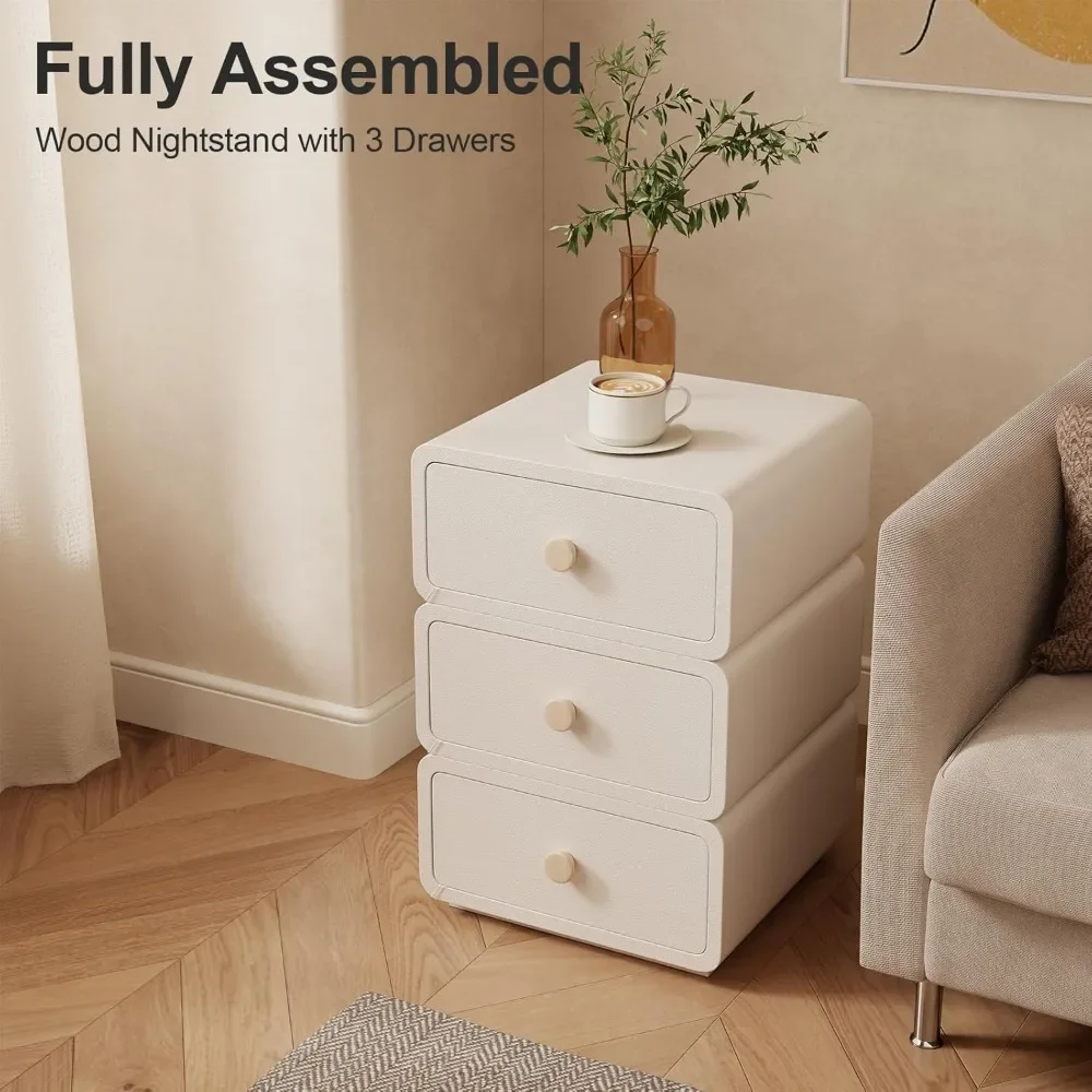 Bedside Table.Solid Wood Nightstand - White Bedside Table with Leather Surface, Small Nightstand with Drawers for Bedroom 6