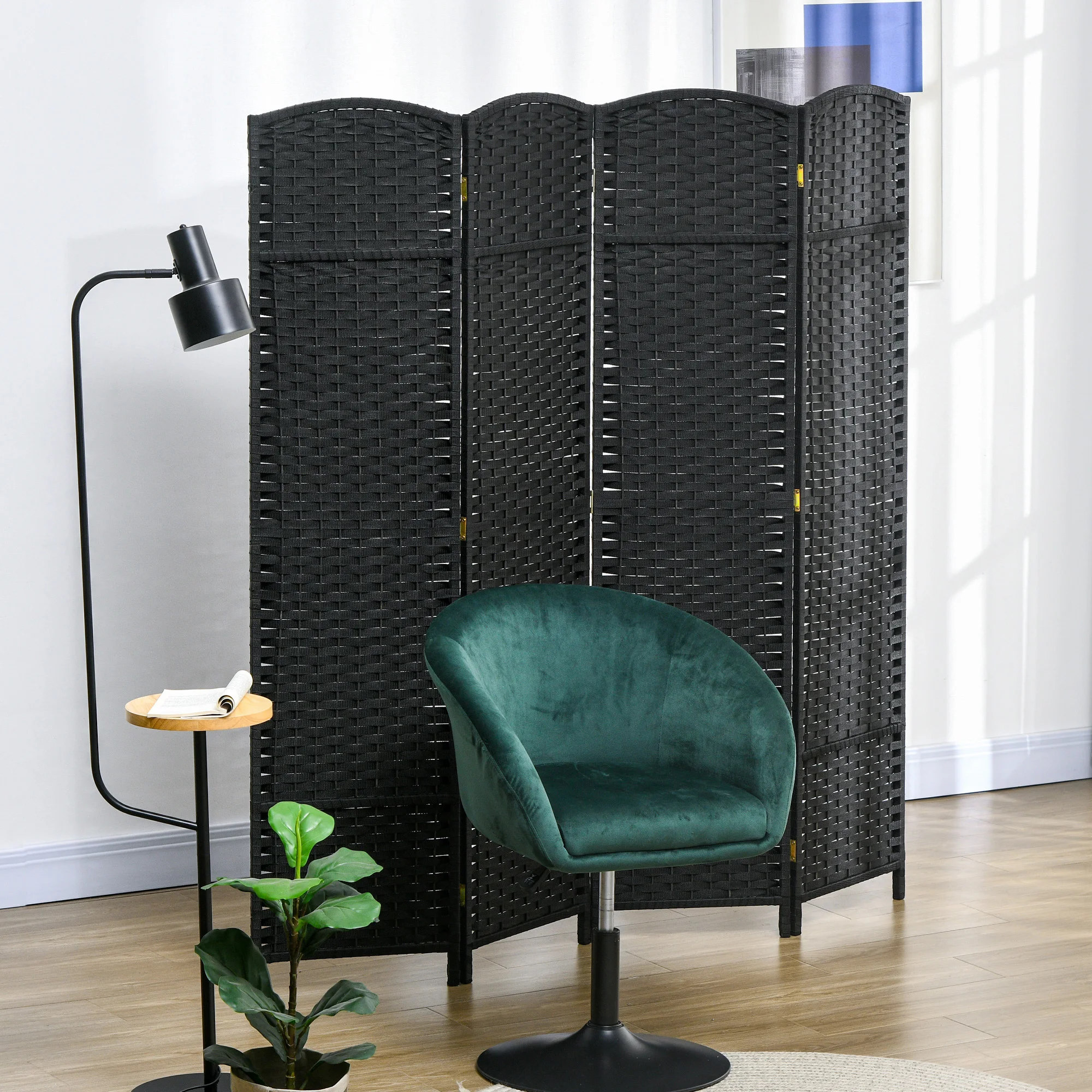 HOMCOM 4 Panel Room Divider Freestanding Folding Privacy Screen Black 2
