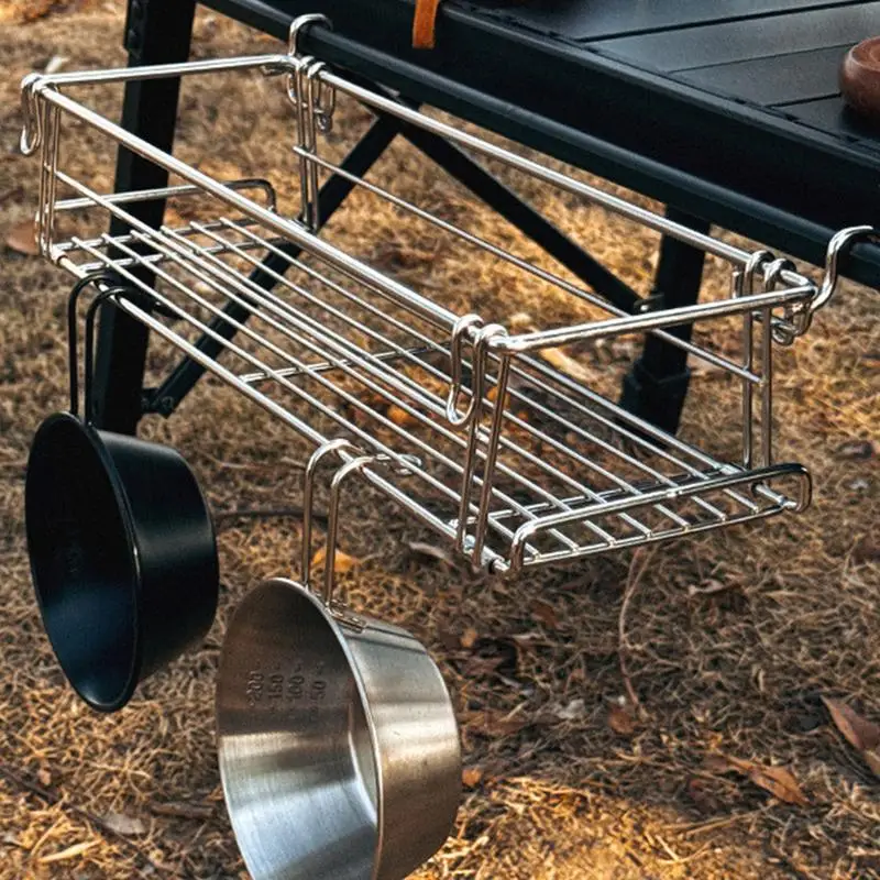 Outdoor stainless steel Table Side Storage Rack Hanging Mesh Table Expansion Bracket Folding Table Extension Basket Folding Rack