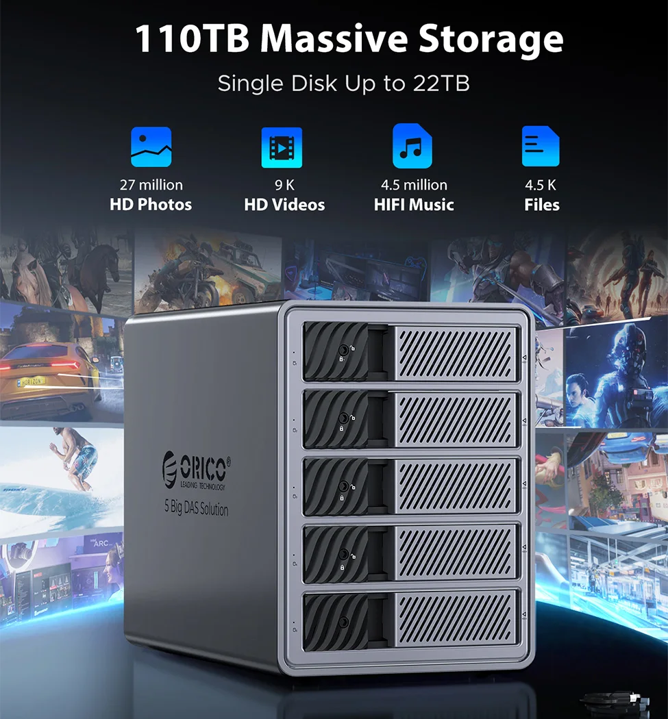 ORICO 하드 드라이브 도킹 스테이션 7 RAID 2.5/3.5SATA HDD SSD 인클로저 150W USB 3.0 5Gbps DAS 알루미늄 쿨링 팬 (PC/노트북용)