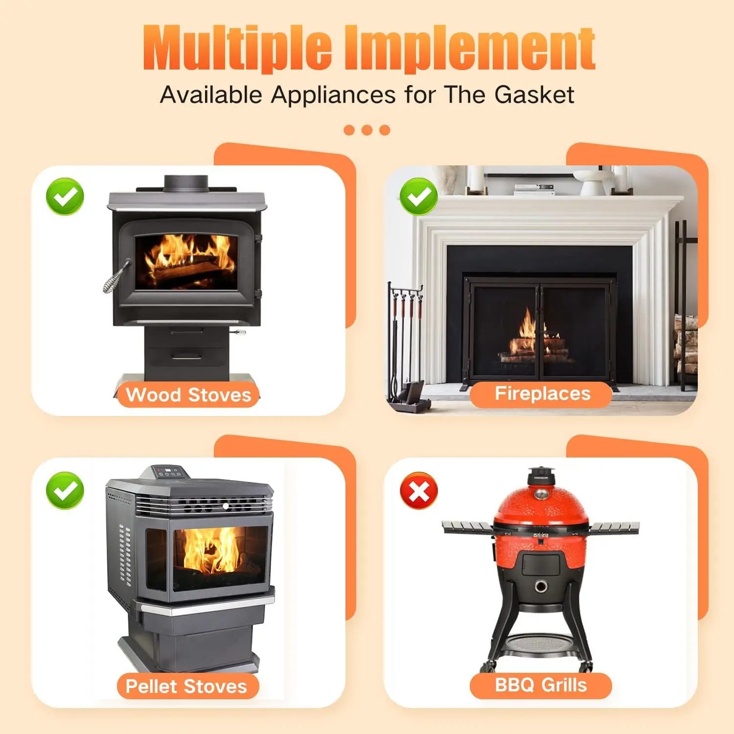 Wood Stove Gasket Fireplace Sealing Rope Fireproof Fiberglass Wood Stove Door Gasket Log Burner Door Seal for Chimneys Boiler wood stove gasket