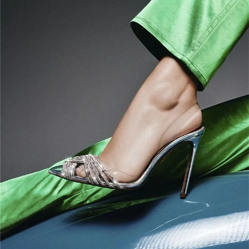 

Sandals Women's 2023 Summer New High Heels Slim Heels, Pointed Toe, Water Diamond Style, Transparent Crystal Shoes Wedding Shoes