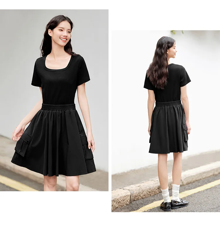 Dress Women Faux Two-Piece Design Versatile Summer New Square Collar Slim Fit Short Skirt Suitable For Petite 7 Dress Women Faux Two-Piece Design Versatile Summer New Square Collar Slim Fit Short Skirt Suitable For Petite