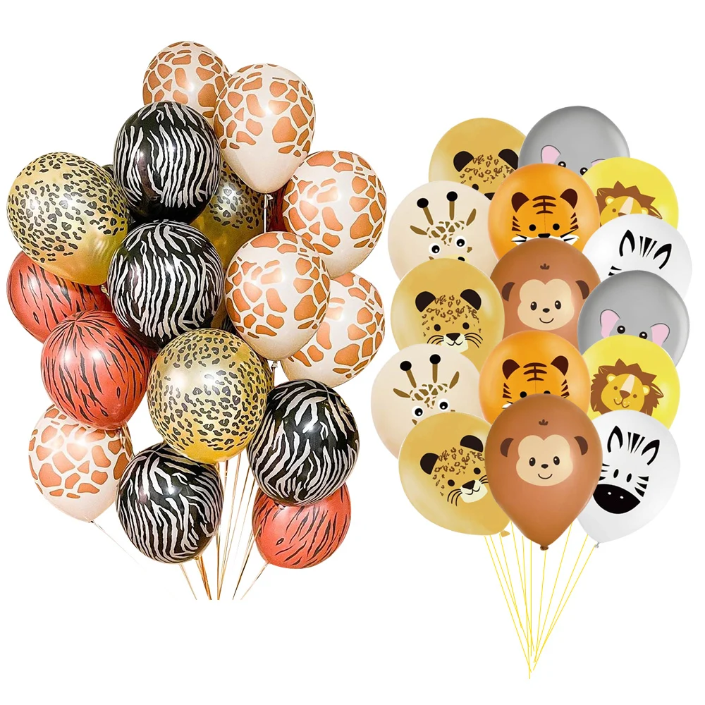 10pcs Carton Animal Monkey/Tiger/Giraffe Pattern Balloons for Jungle Wild Safari Birthday Party Decoration Forest Party Supplies safari party wild one forest tree jungle baby 1st birthday backdrop vinyl photography background photophone photocall poster