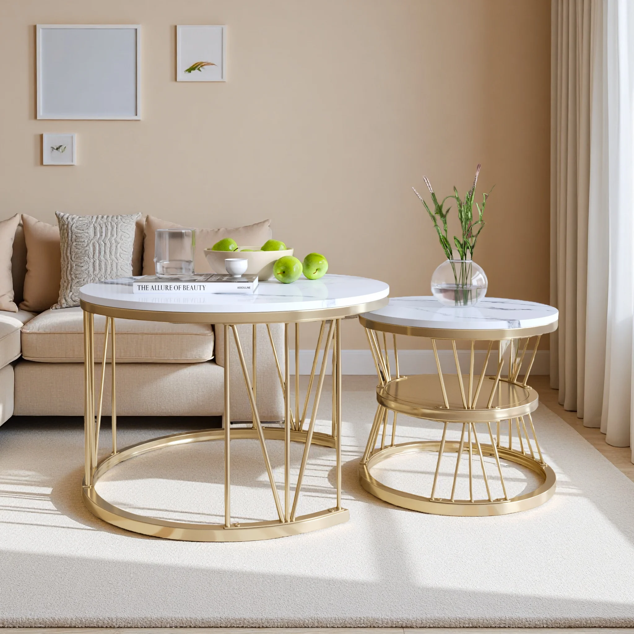 Rosahqnda table basse ensemble de 2 table de canapé ronde en marbre tables cadre en métal salon balcon table d'appoint de bureau or/noir 1 Rosahqnda table basse ensemble de 2 table de canapé ronde en marbre tables cadre en métal salon balcon table d'appoint de bureau or/noir 1
