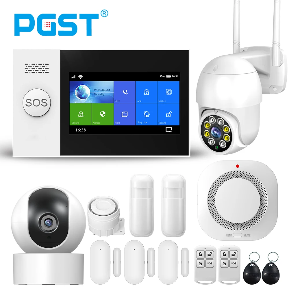 PGST PG-107 Tuya Wireless Home WIFI GSM Home Security With Motion Detector Sensor Burglar Alarm System APP Control Support Alexa ring keypad alarm Alarms & Sensors