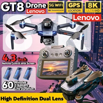 Drone Lenovo GT8 8K Professionale con Doppia Fotocamera GPS FPV, Motore Brushless, Volo Stazionario con Flusso Ottico, Quadricottero Pieghevole 4K RC Giocattolo