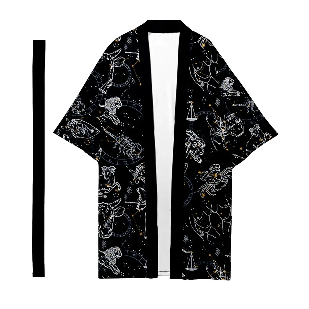 

Men's Japanese Long Kimono Cardigan Women Fashion Samurai Costume Kimono Constellation Pattern Kimono Shirt Yukata Outer Cover