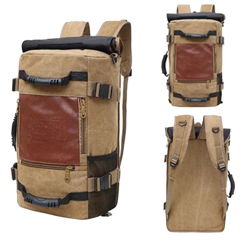 Men Casual Travel Canvas Leather Backpack Sport School Hiking Bag 