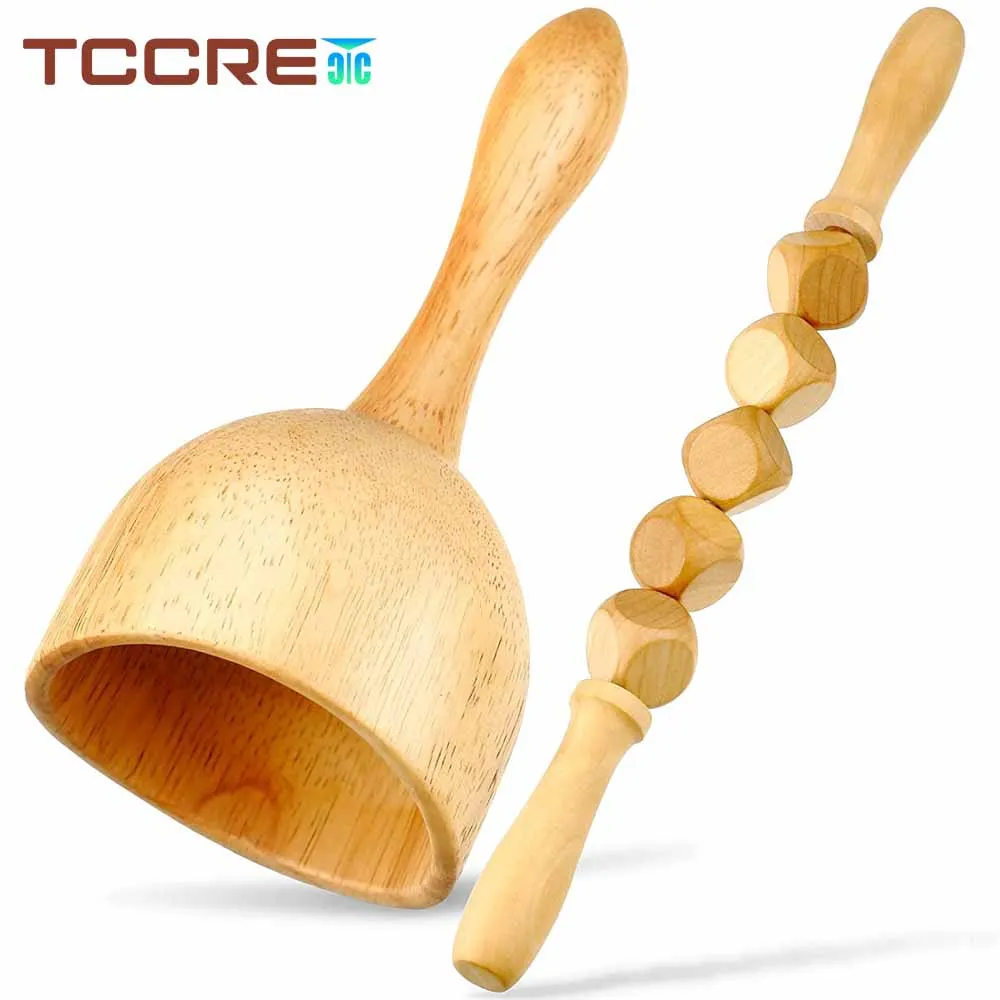 2Pcs/Set Wood Massage Tool Cup and Wood Roller for Cellulite for Scraping Promote Blood Circulation and Relieve Muscle Soreness