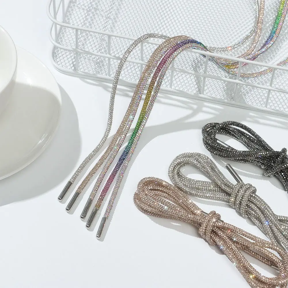 Luxury Rhinestone Shoelaces Rainbow Diamond Shoe laces Sneakers Laces Shoes Round Shoelace 100/120/140/160CM 1Pc DIY Strings