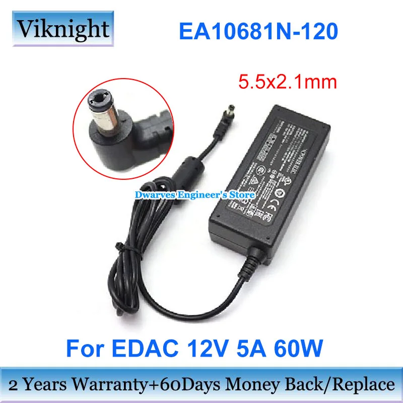 

Genuine 12V 5A 60W AC Adapter EDAC EA10681N-120 Laptop Charger for EA10681N-120 Power Supply 5.5x2.1mm Tip