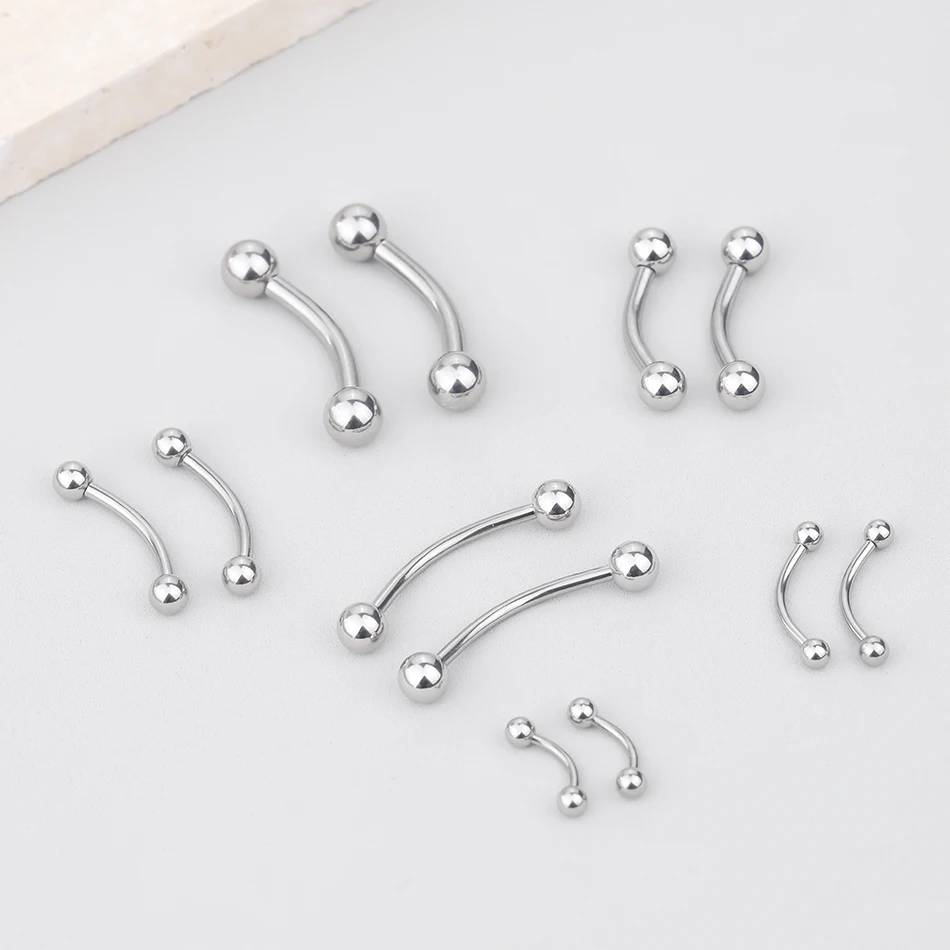 2PC Stainless Steel Eyebrow Piercing Jewelry 18G-12G