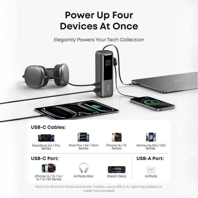 25000mAh165W Built-in Cables Anker Power Bank Ultra-Fast Portable Charger for IPhone Samsung Dual Laptops Multi-Device Charging 5