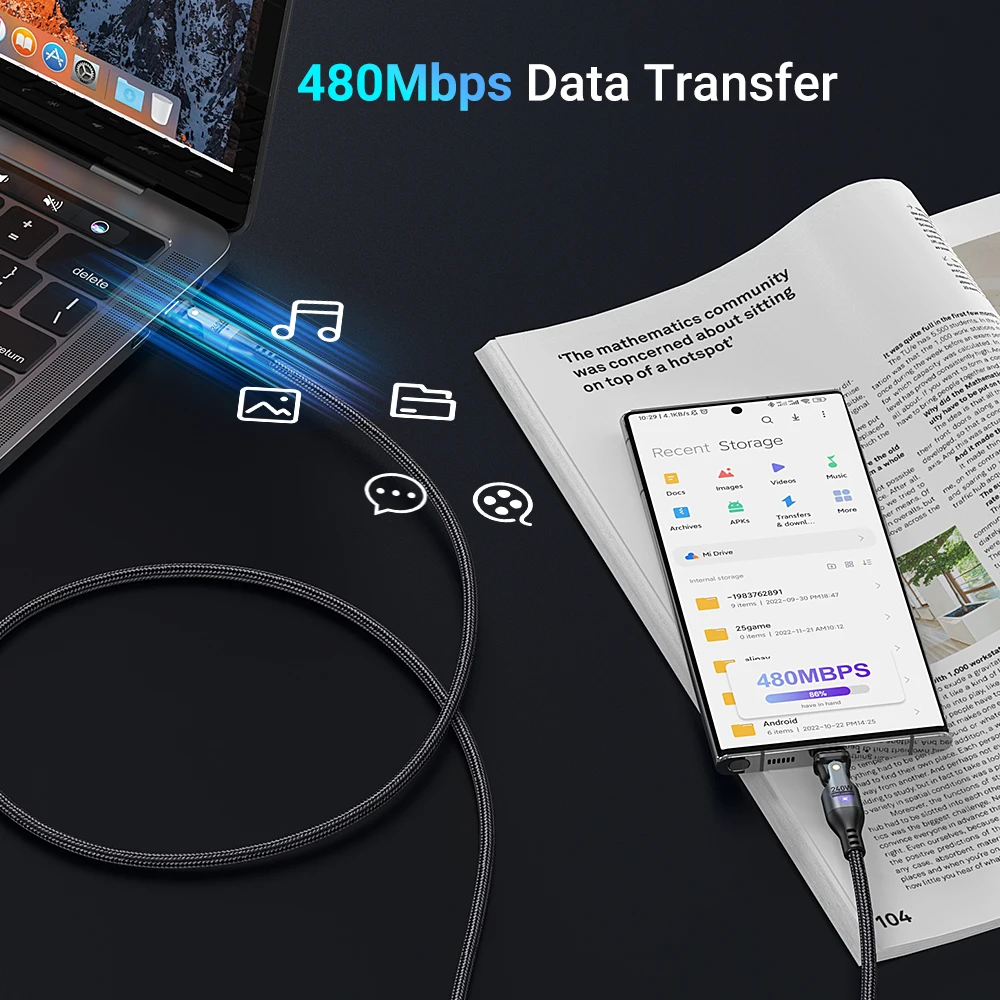 รูปสินค้า สายชาร์จ USB-C 240W ชาร์จเร็ว 5A สำหรับ iPhone 15 Samsung Xiaomi MacBook Pro