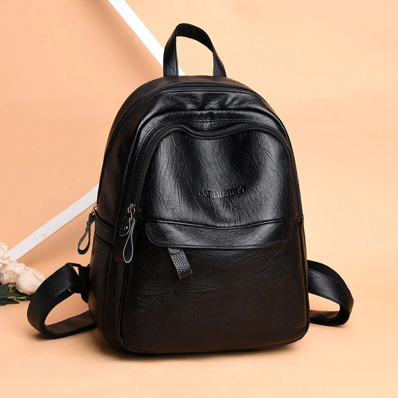 2025 Women'S Backpack Korean Edition Book Large Capacity Soft Leather Backpack