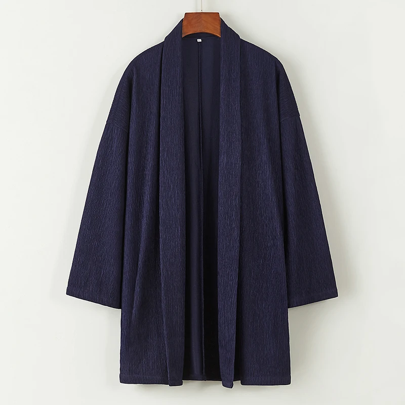 

2022 Dark Blue Loose Linen Monk Clothing Zen Coat Mens Retro Chinese Style Cardigan Taoist Robe East Style Wudang Cloak 5XL Big