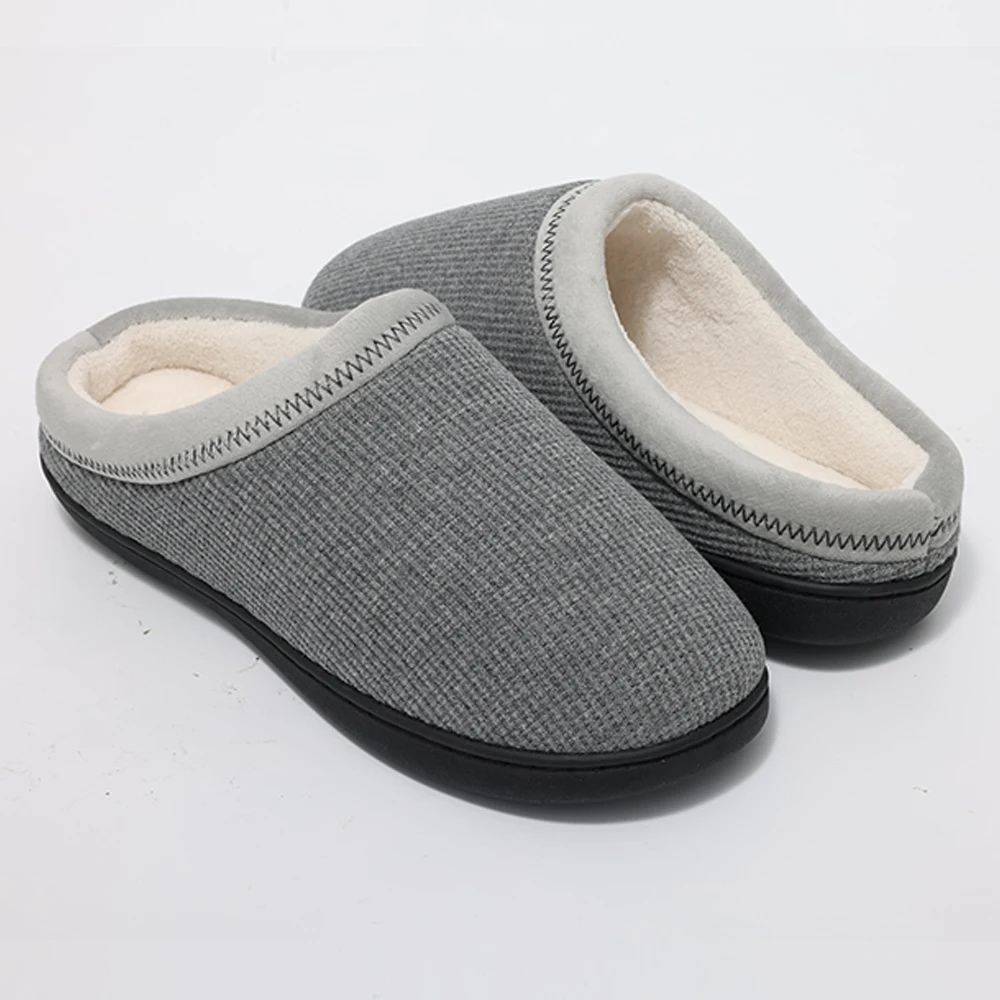 Shevalues Men's Winter Fluffy Slippers Indoor Memory Foam Durable Rubber Sole Flat Cotton Shoes New Warm Plush Men House Slipper