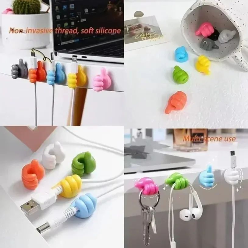 10PCS Phone Data Cable Organizer Mixed Color Self Adhesive Thumb Cell Key Hanger Wall Multi Functional Storage Hook Wire Sorting