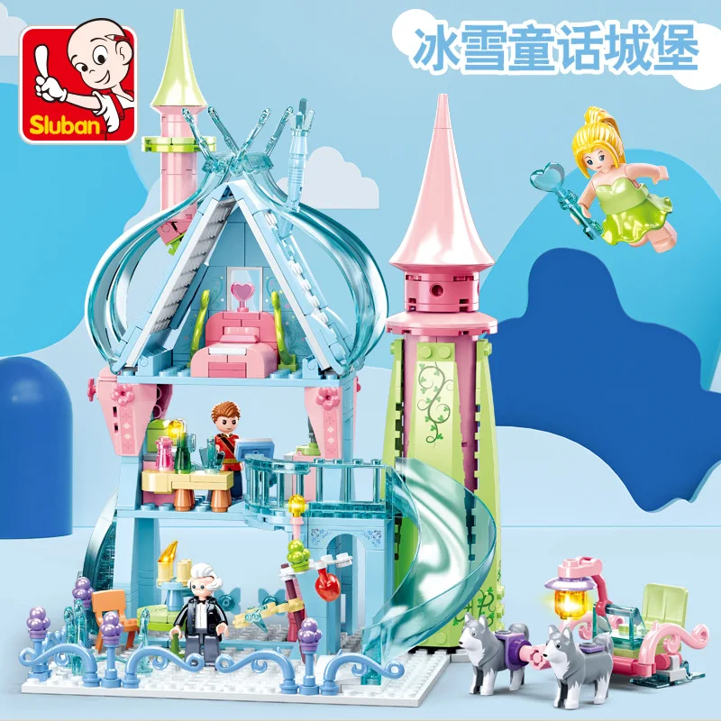 

2024 Sluban Princess House Winter Wonderland Ice Snow Fairy Tale Castle Classic Model Girl Friends Building Blocks Toys For Gift