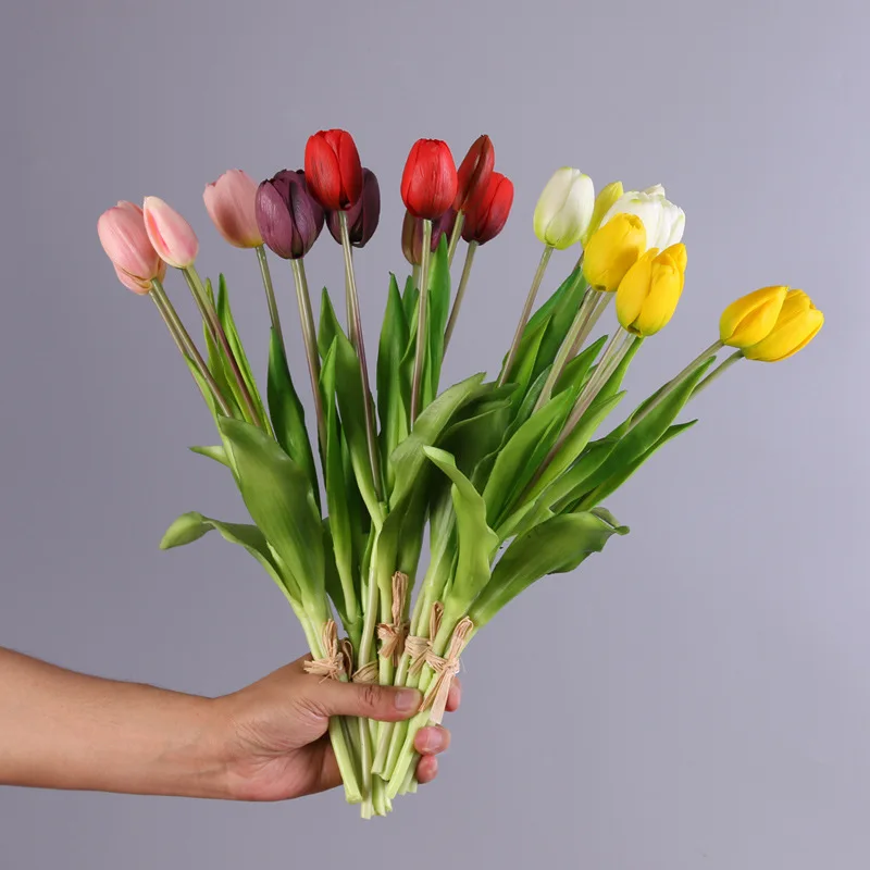 

5-Piece Soft Silicone Feel Tulip Artificial Flower Table Decoration Simulation 5-Head Tulip Bouquet