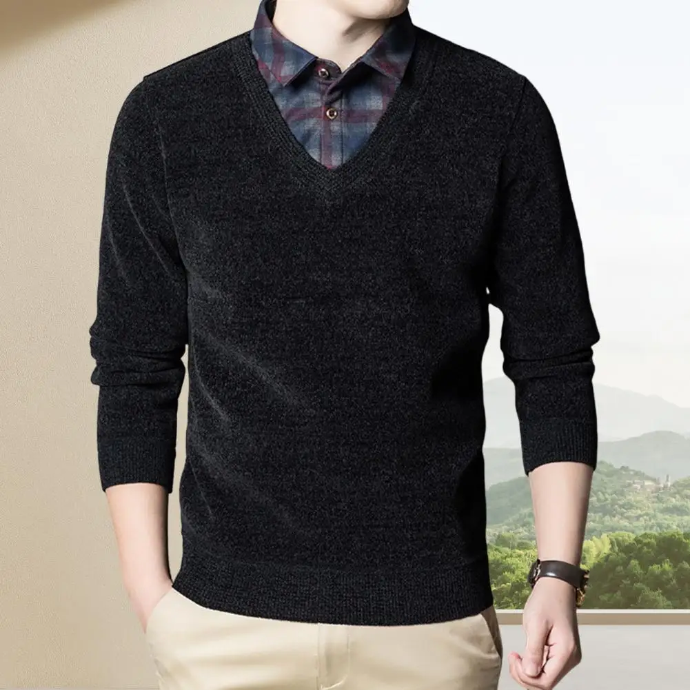 

Облегающий свитер, Мужская зимняя трикотажная одежда, пуловер с имитацией двух предметов, свитер с толстой флисовой подкладкой, Теплые Топы с высоким воротником для стройности