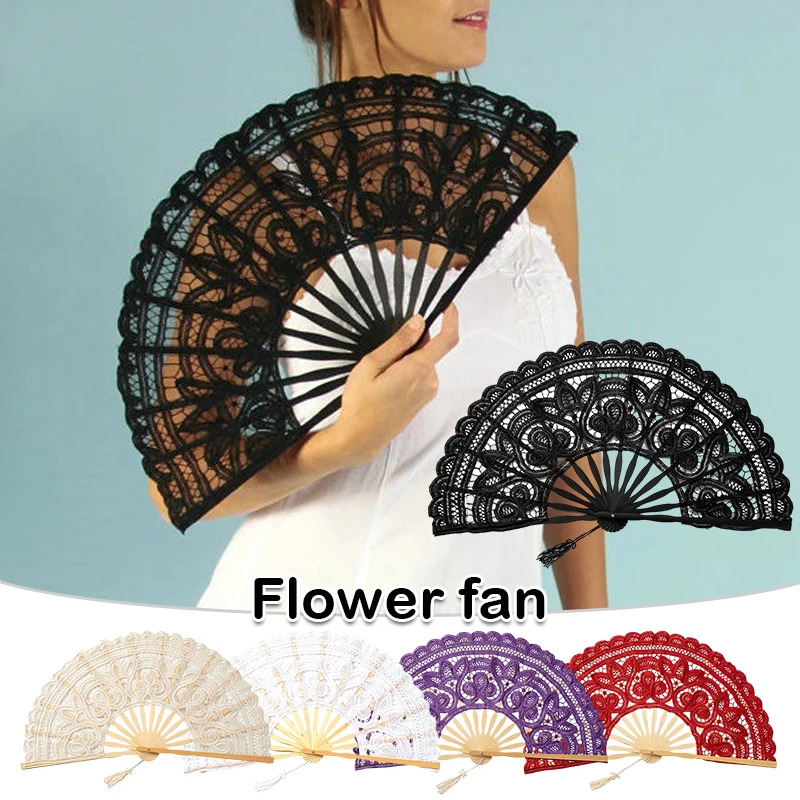 

27cm Retro European Court Lace Hand Fans Lady Folding Fan Dance Bridesmaid Princess Fan Dance Props Performance Fan