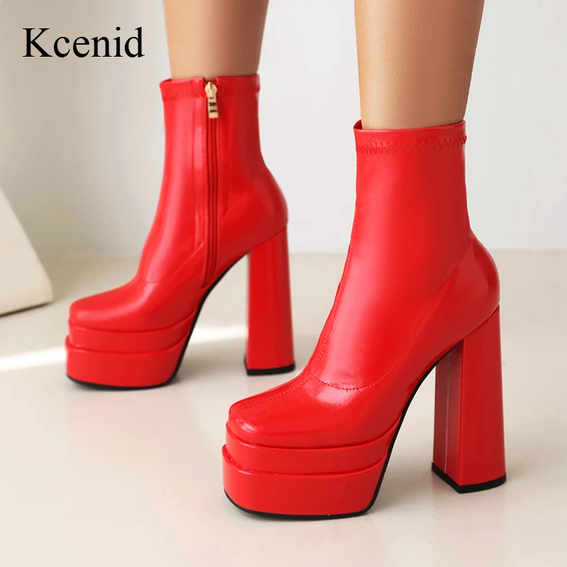 

Kcenid Fashion Women Ankle Zipper Boots 2024 New Autumn Winter Thick Platform Chunky High Heels Ladies Motorcycle Shoes