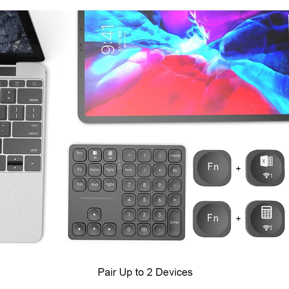 Teclado Numérico sem Fios Recarregável 36 Teclas Bluetooth Duplo Teclado Numérico Entrada de Dados Externo - Imagem 4