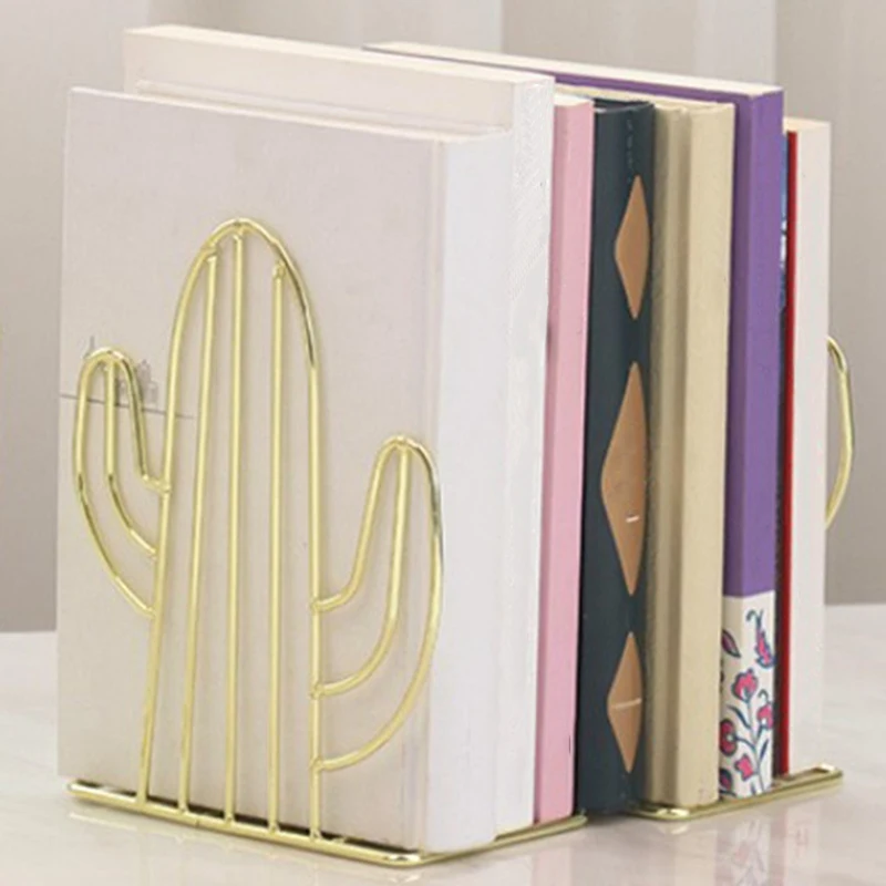 Creative Cactus Shaped Metal Bookends Book Support Stand Desk Organizer Storage Holder Shelf Geometric Book Stand Bookshelf 2Pcs 1pair book stand holder cactus shape iron book support bookends book shelf desk organizer book holder school office supplies