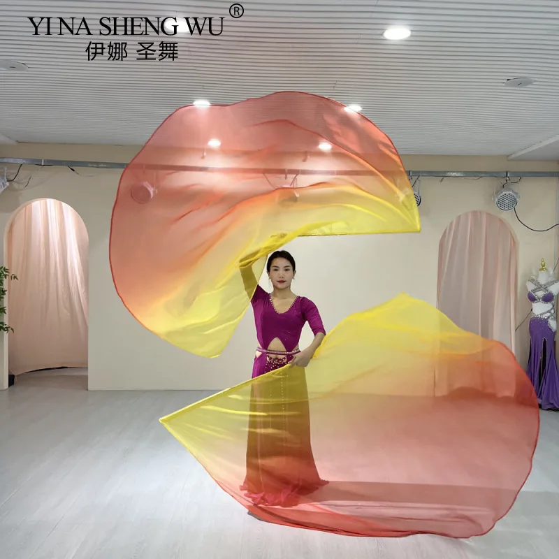 

New Belly Dance Flag Wings Dance Performance Props Multicolor Gradient Chiffon Half Round Flag with Telescopic Stick 1 Pc/1 Pair
