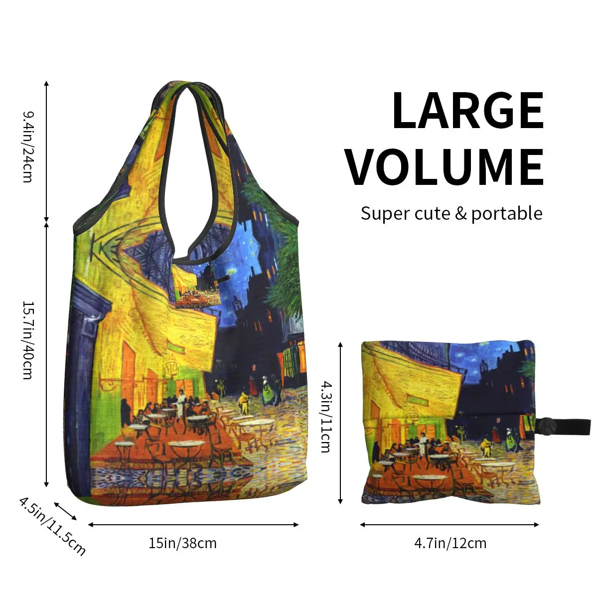 Funny Cafe Terrace At Night Shopping Tote Bag Portable Vincent Van Gogh Painting Grocery Shopper Shoulder Bag images - 6