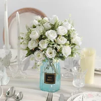 30cm Rose White Silk Bouquet Peony Artificial Flower 5 Big Head 4 Small Bud Wedding Brides Home Decoration Artificial Flower 3