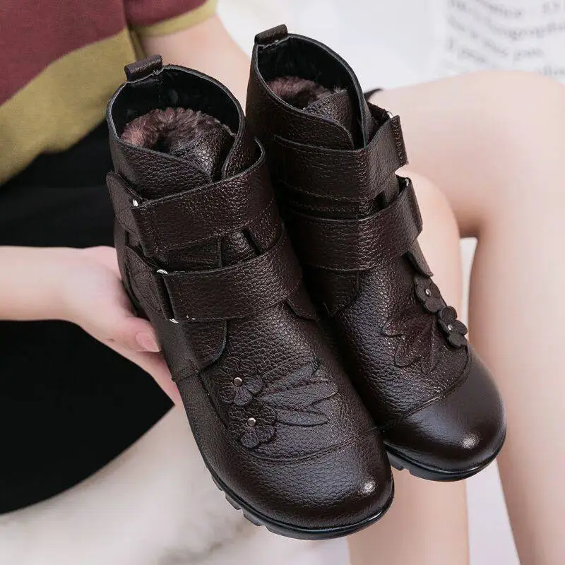 High Quality Winter Women's Boots Women Genuine Leather Non-slip Warm Fur Ankle Boots Female Flat Comfortable Snow Boots Shoes