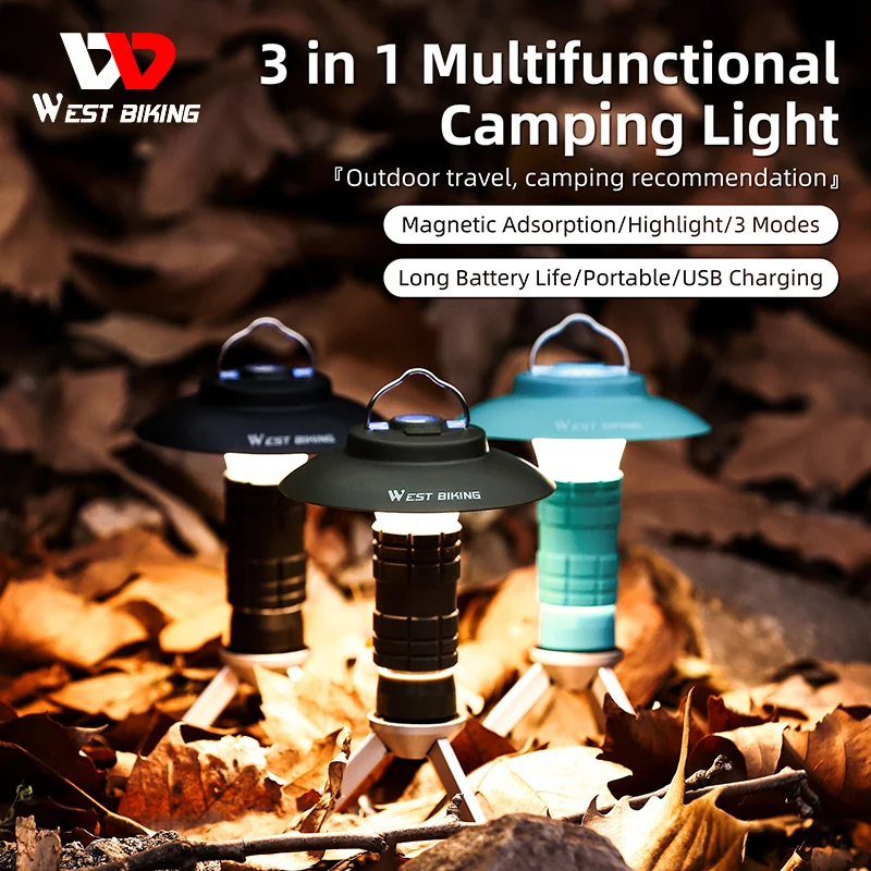 

WEST BIKING Camping Light USB Rechargeable 3 Lighting Modes Camping Lantern Outdoor Magnetic Led Flashlight Camp Supplies