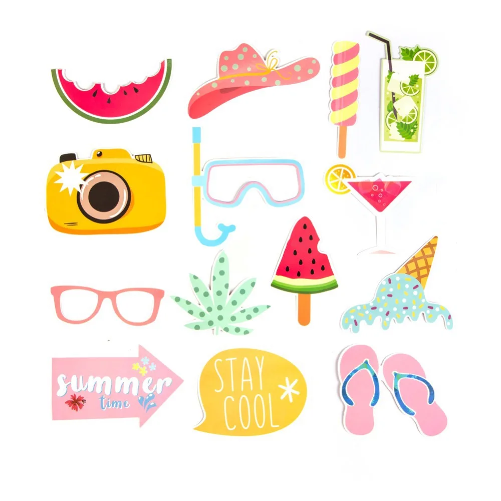 

Happy SUMMER Theme Photo Props for Summer Pool Party Decor Hawaii Beach Carnival Venue Layout Supplies with Watermelon Camera