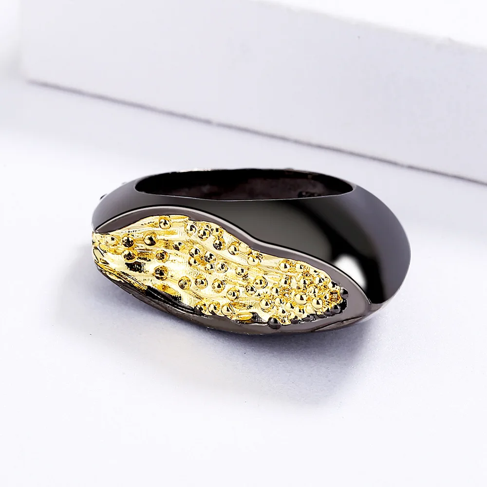 925 Silver Women's Ring Black Gold Two-tone Geometric Simple Ring Irregular Black Gold Jewelry Party Jewelry