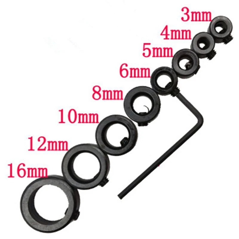

7/8PCS Drill Bit Stop Collar Ring Drilling depth controller+Hex Wrench/Locator 3/4/5/6/8/10/12/16mm Drill Bit Spacing Locator
