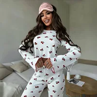 Women's Pajamas Cherry/Heart Print Bell-sleeved Long-Sleeved Long Trousers Set Fashionable and Elegant Autumn/Winter Homewear