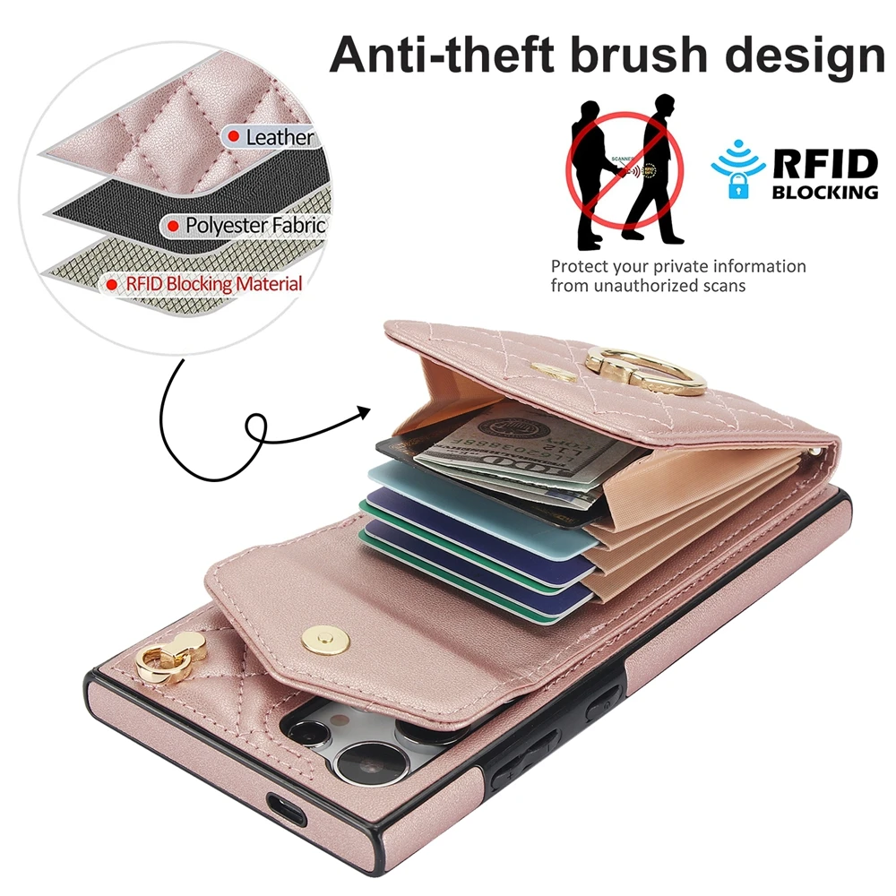 Elegant Leather Crossbody Wallet Phone Case with Lanyard