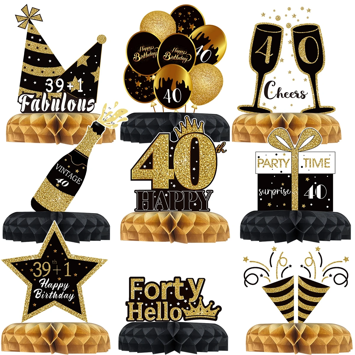 30 40 50 Birthday Black Gold Honeycomb Cake Decoration 30th 40th 50th Birthday Party Decortions Adults Party Cake Supplies