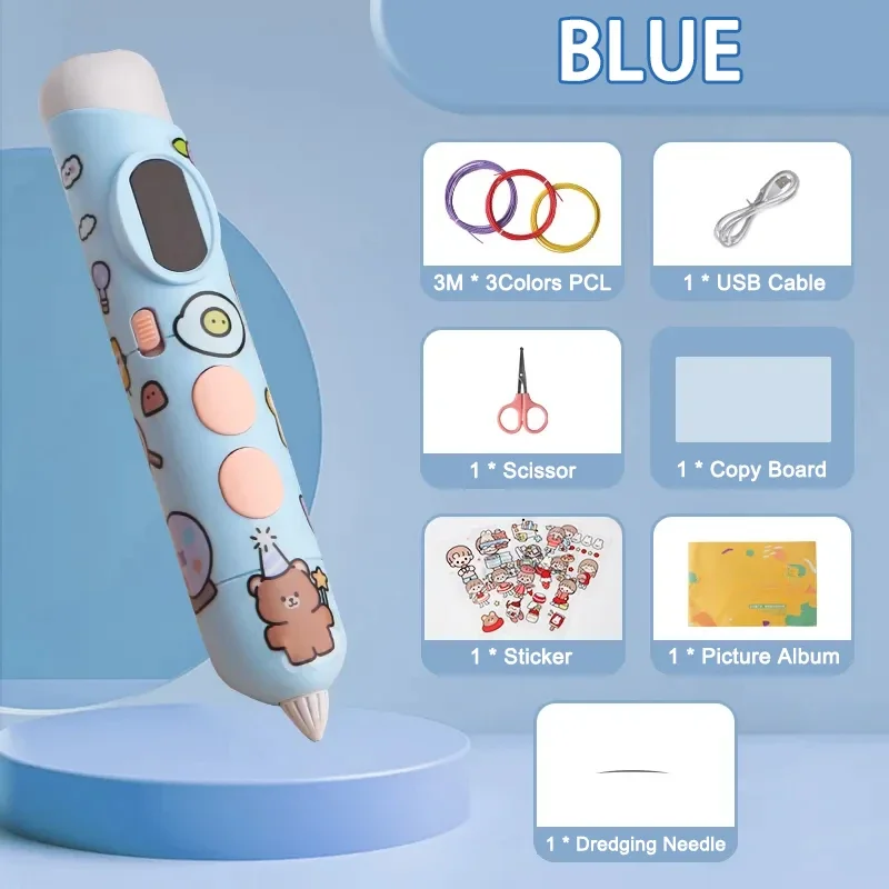 Pen Printing Pen 3D Print Cartoon Pattern for Kids Low Temperature with Free PCL Filament Smart Toys Gift for Boys Girls New