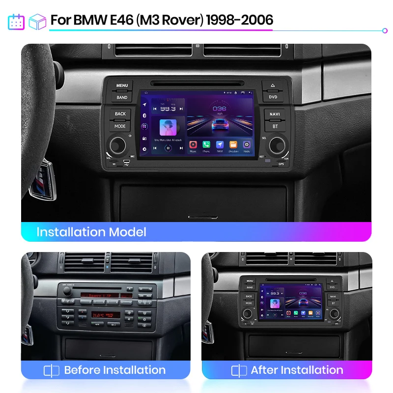 Radio para coche Junsun de 7 pulgadas con sistema Android para BMW E46 M3 318 320 325 330 335 1998-2006, inalámbrico para Apple CarPlay, pantalla IPS, reproductor multimedia estéreo, sistema inteligente para automóvil, 2 Din, autoradio, unidad principal, BT, 4G, WIFI, 8 núcleos, FM, AM, DSP, RDS, SWC, DAB+ 2