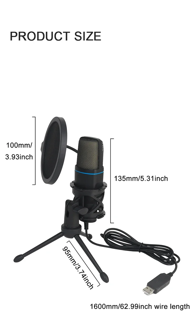 USB Microphone RGB Microfone Condensador Wire Gaming Mic for Podcast Recording S