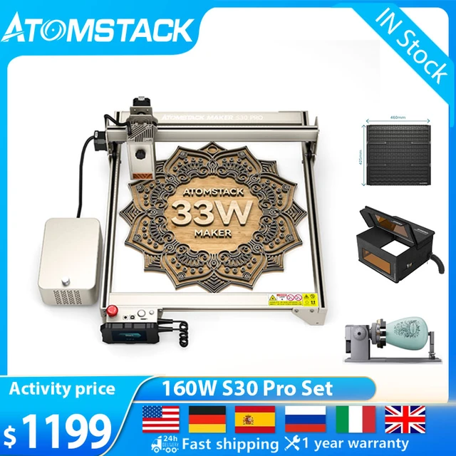 Atomstack Maker S30 PRO Engraver Fixed Focus 33W Power 400x400mm Engraving  Area 6-core Engraving and Cutting Machine with F30 PRO Air Assist System